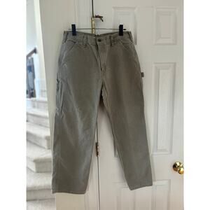 Carhartt Grey Taupe Canvas Cotton Dungaree Carpenter Cargo Work Pant 30x28